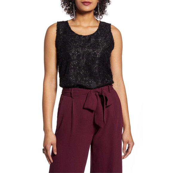 NWT Nordstrom Halogen Black Scoop Neck Woven Shell - Picture 1 of 6